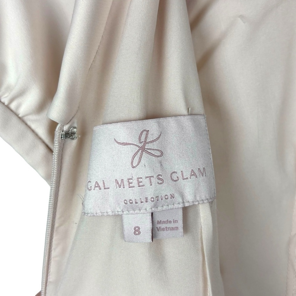 GAL MEETS GLAM ELEANOR PUFF SLEEVE TIE WAIST CREAM SATIN TWILL DRESS - Picture 14 of 16